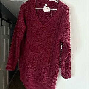 NWT Zenana Premium Women's Burgundy V-Neck Sweater size large